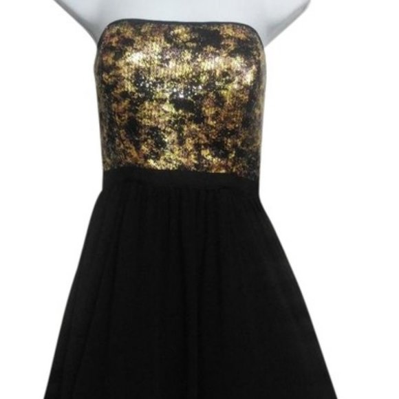 Nine West Dresses & Skirts - Nine West Black & Gold Wild Raisin Sequin Strapless High-low Cocktail Dress
